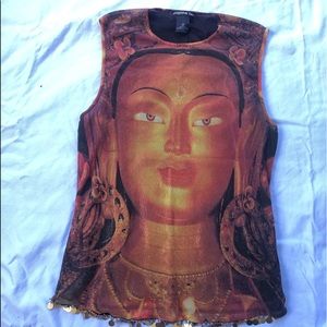 Vivienne Tam Budda’s head shimmery tank top